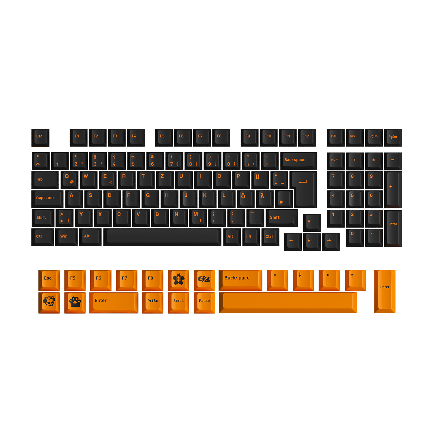 Orange on Black ISO DE Tastenkappen Set (99-key)