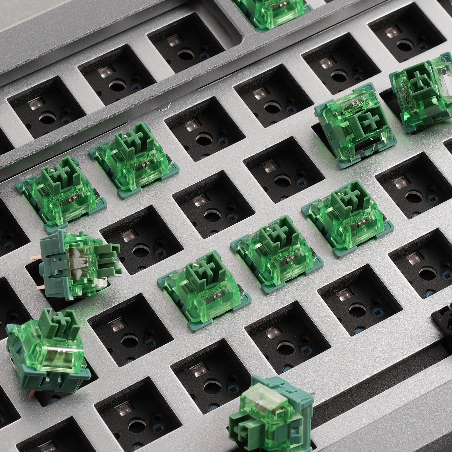 V3 Matcha Green Pro Switches on the keyboard ready to install