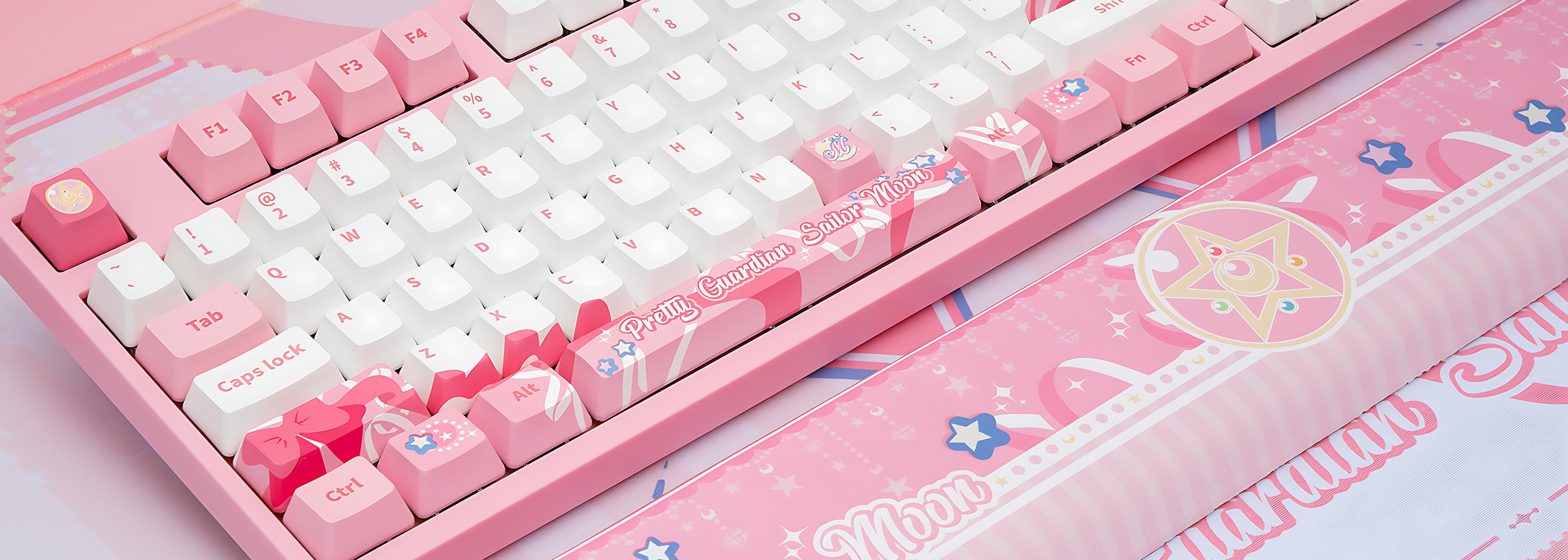 sailor moon crystal 3108rf cute pink keyboard with wrist rest and desk mat