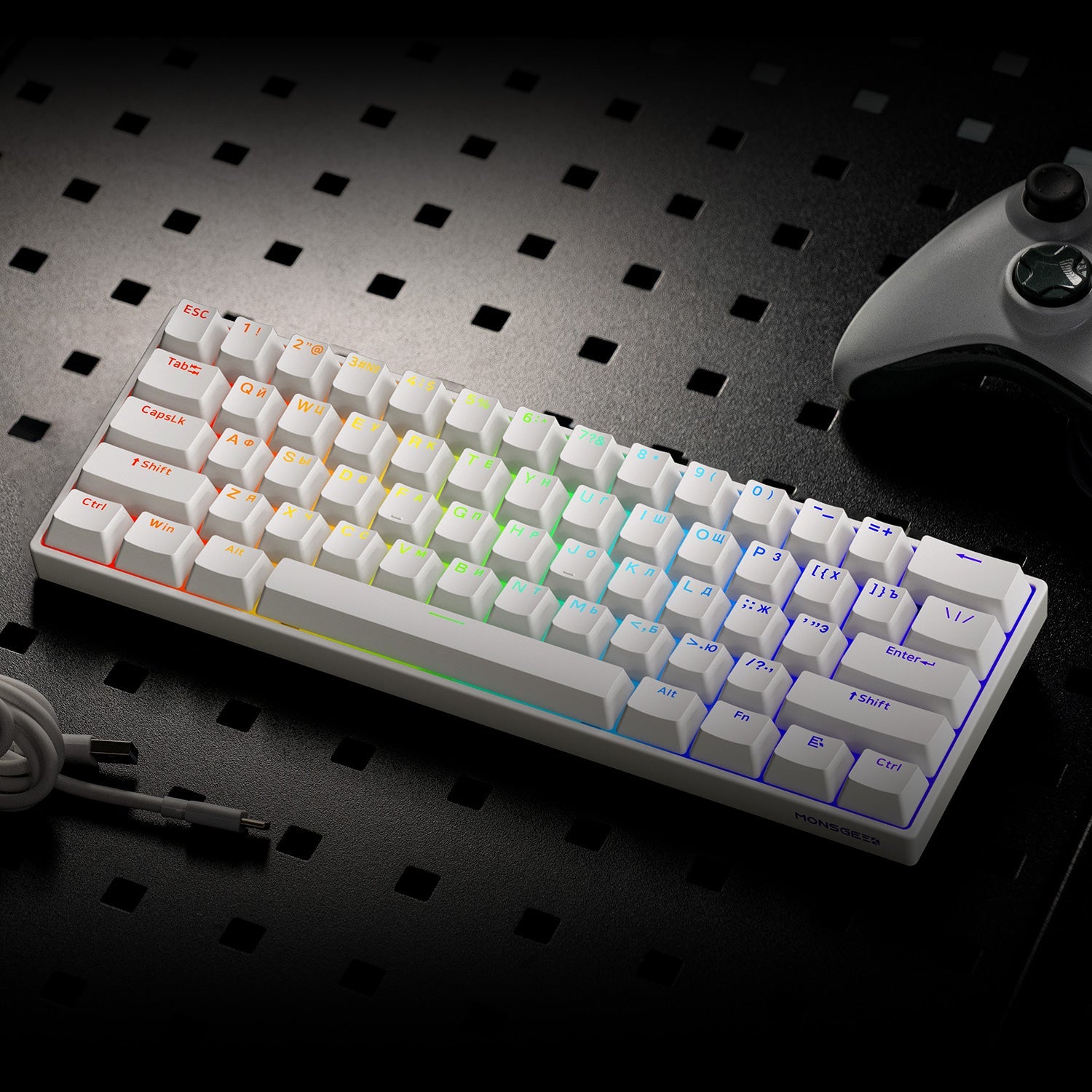 Akko Shine-Through White Cyrillic Keycap Set (61-key) Install on the Keyboard RGB on