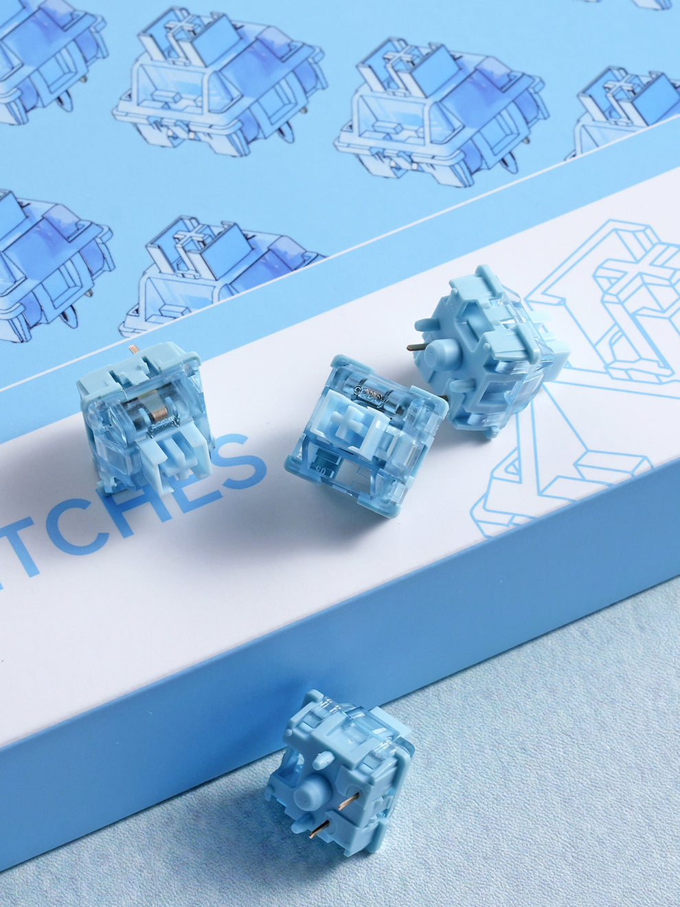 A collection of V3 Cream Blue Pro Switches