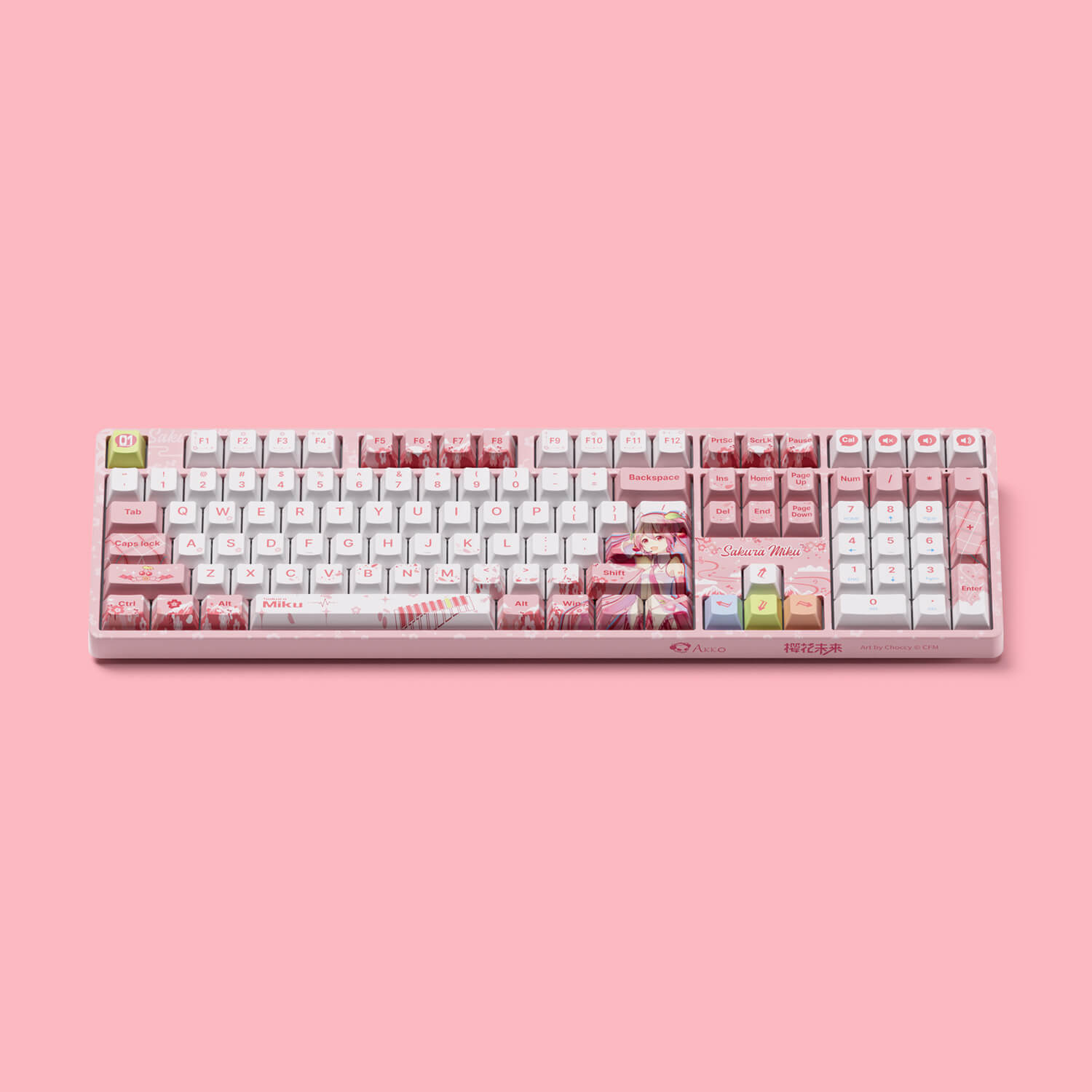 sakura miku 5108b plus pink mechanical keyboard with the pink background