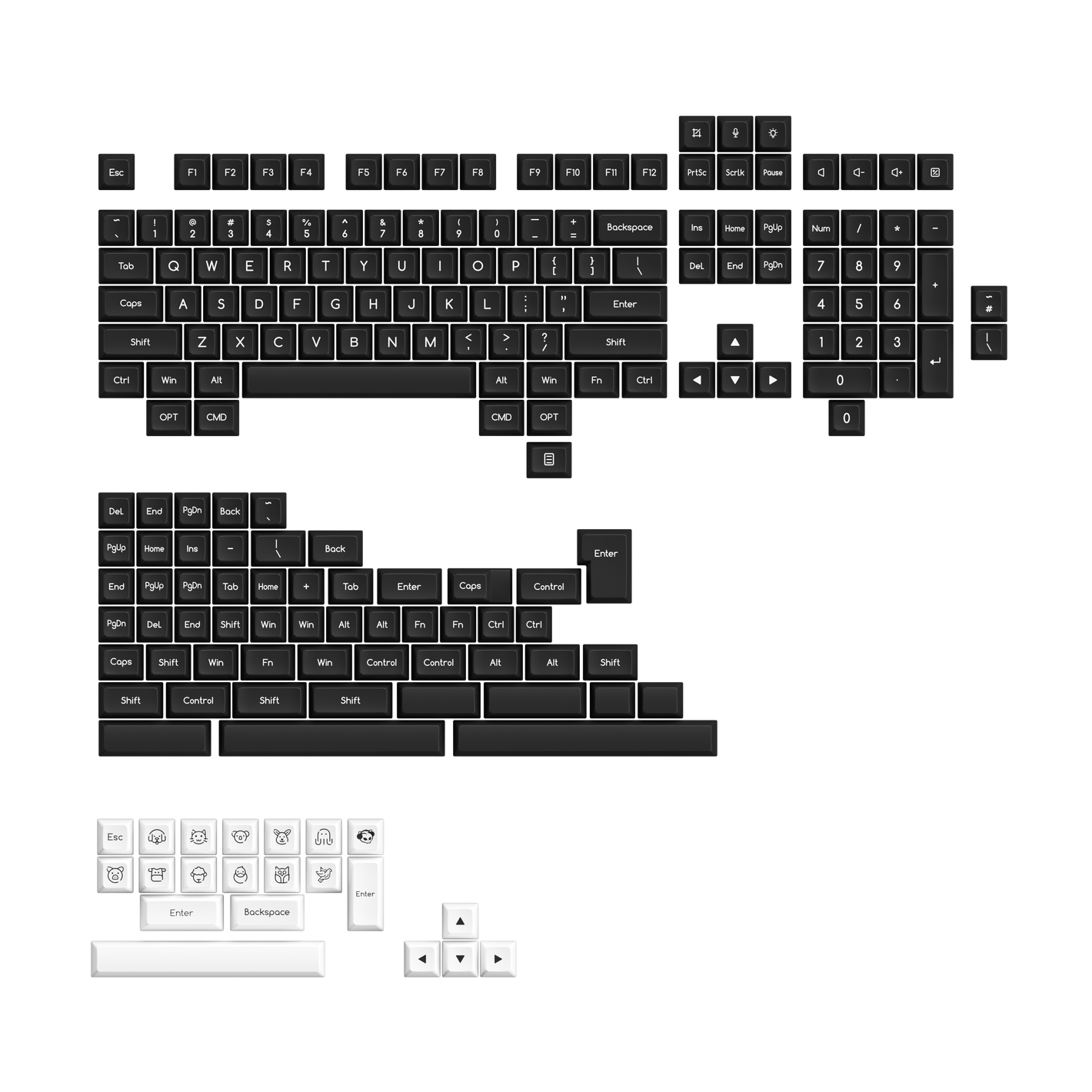White on Black ABS SAL Keycap Set (195 Keys)