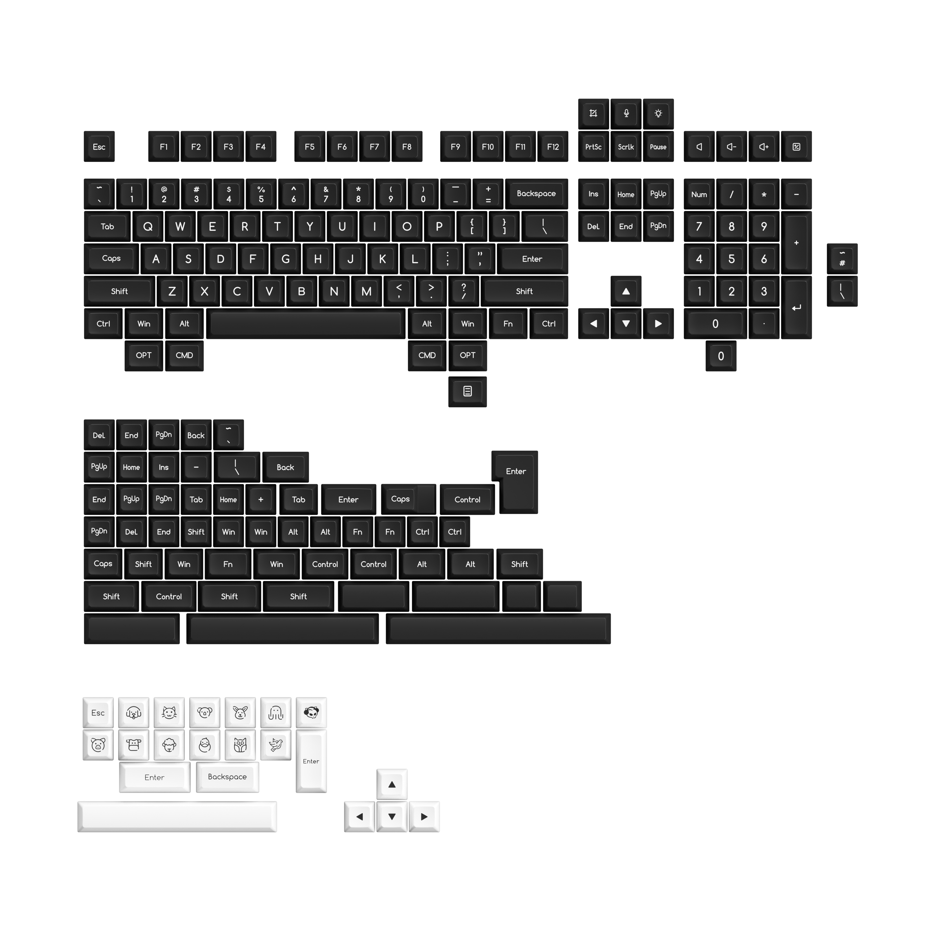 SAL White on Black Keycap Set (ABS, 195 keys)